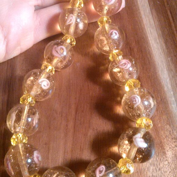 Champagne Color Murano Style Silvertone Necklace - Picture 12 of 15